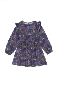 US Polo Assn. Girls' Navy Blue Floral Patterned Frilly Weaving Dress - Image 4