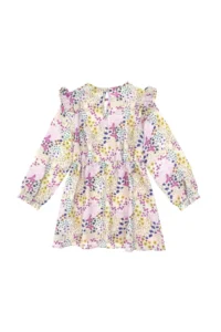 US Polo Assn. Girls' Stone Floral Patterned Frilly Weaving Dress - Image 5