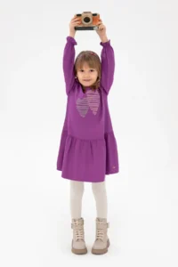 US Polo Assn. Girls' Violet Heart Embroidered Shoulder Detailed Weaving Dress - Image 2