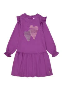 US Polo Assn. Girls' Violet Heart Embroidered Shoulder Detailed Weaving Dress - Image 3
