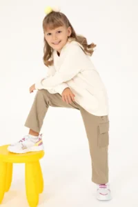 US Polo Assn. Girls' Light Khaki with pocket Sweatpants - Image 2