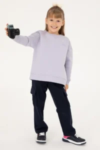 US Polo Assn. Girls' Lilac Fleece Crew Neck Basic Sweatshirt