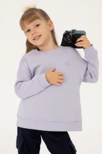 US Polo Assn. Girls' Lilac Fleece Crew Neck Basic Sweatshirt - Image 2