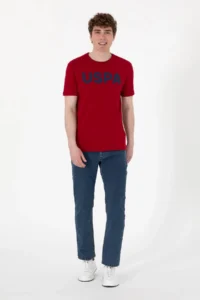 US Polo Assn. Men Regular Fit Crew Neck Burgundy Basic T-Shirt - Image 4