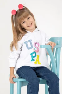 US Polo Assn. Girls' White Hooded Sweatshirt