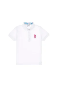 US Polo Assn. Girls' White Polo Shirt Collar Basic T-Shirt - Image 2