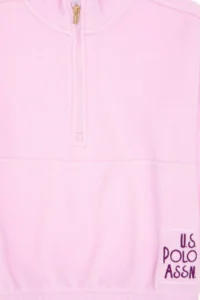 US Polo Assn. Girls' Half Zippered Pink Fleece Sweatshirt - Image 5