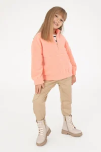 US Polo Assn. Girls' Salmon Half Zippered Fleece Sweatshirt - Image 2