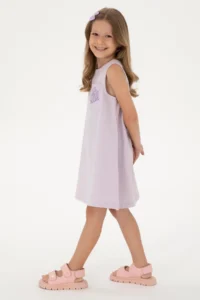 US Polo Assn. Girls' Lilac Crew Neck A-Form Weaving Dress