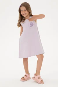 US Polo Assn. Girls' Lilac Crew Neck A-Form Weaving Dress - Image 2
