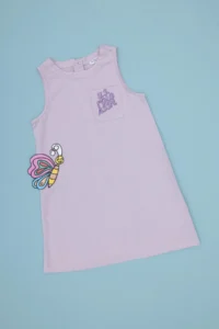 US Polo Assn. Girls' Lilac Crew Neck A-Form Weaving Dress - Image 3