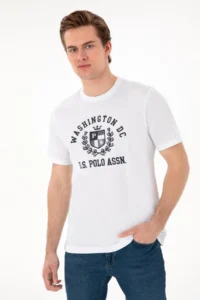 US Polo Assn. Men Regular Fit Crew Neck Printed White T-Shirt - Image 3