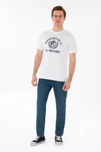 US Polo Assn. Men Regular Fit Crew Neck Printed White T-Shirt - Image 4