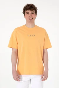 US Polo Shirt Assn. Men Oversized Fit Crew Neck Orange T-Shirt