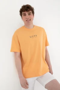 US Polo Shirt Assn. Men Oversized Fit Crew Neck Orange T-Shirt - Image 3