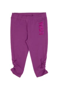 US Polo Assn. Girls' Violet Sequin Embroidered Ruffle Detailed Sweatpants