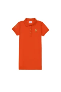 US Polo Assn. Girls' Pomegranate Polo Shirt Collar Short Sleeve A-Form Basic Knitting Dress