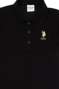 US Polo Assn. Girls' Black Polo Shirt Collar Short Sleeve A-Form Basic Knitting Dress - Image 3