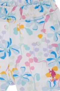 US Polo Assn. Girls' White Floral Patterned Relax Fit Knitting Shorts - Image 4
