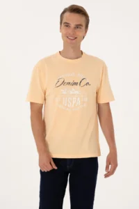 US Polo Shirt Assn. Men comfort Fit Orange Crew Neck T-Shirt
