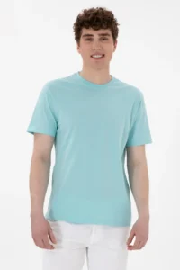 US Polo Assn. Men Regular Fit Crew Neck Aqua T-Shirt