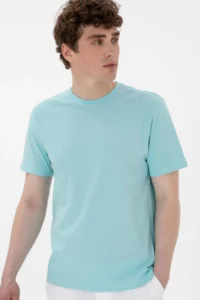 US Polo Assn. Men Regular Fit Crew Neck Aqua T-Shirt - Image 3