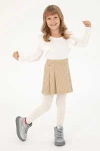 US Polo Assn. Girls' Camel Gingham pleated Weaving Skirt - Image 2