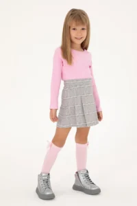 US Polo Assn. Girls' Gray Plaid pleated Weaving Skirt