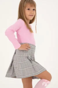 US Polo Assn. Girls' Gray Plaid pleated Weaving Skirt - Image 2
