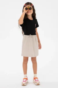 US Polo Assn. Girls' Beige Linen Blended Weaving Skirt