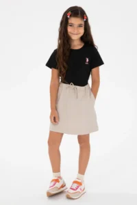 US Polo Assn. Girls' Beige Linen Blended Weaving Skirt - Image 2