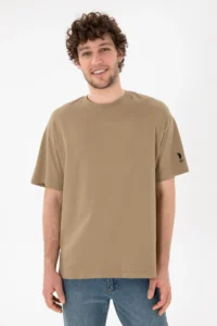 US Polo Assn. Men Oversized Fit Crew Neck Khaki T-Shirt - Image 2