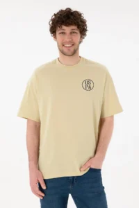 US Polo Assn. Men Oversized Fit Crew Neck Light Khaki T-Shirt