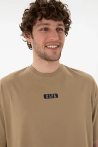 US Polo Assn. Men Oversized Fit Crew Neck Khaki T-Shirt - Image 3