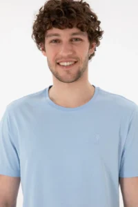 US Polo Assn. Men Regular Fit Crew Neck Blue Basic T-Shirt - Image 3
