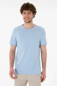 US Polo Assn. Men Regular Fit Crew Neck Blue Basic T-Shirt - Image 4