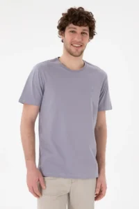 US Polo Assn. Men Regular Fit Crew Neck Gray Basic T-Shirt - Image 2