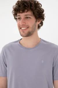 US Polo Assn. Men Regular Fit Crew Neck Gray Basic T-Shirt - Image 3