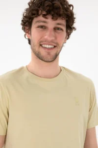 US Polo Assn. Men Regular Fit Crew Neck Light Khaki Basic T-Shirt - Image 3
