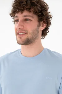 US Polo Assn. Men Regular Fit Crew Neck Light Blue Basic T-Shirt - Image 3