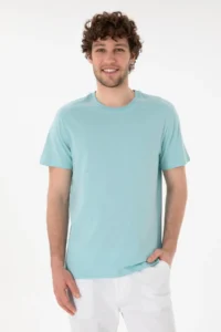 US Polo Assn. Men Regular Fit Crew Neck Aqua Basic T-Shirt