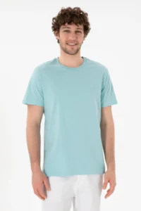 US Polo Assn. Men Regular Fit Crew Neck Aqua Basic T-Shirt - Image 2