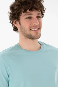 US Polo Assn. Men Regular Fit Crew Neck Aqua Basic T-Shirt - Image 3