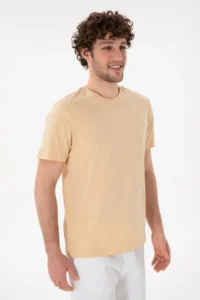 US Polo Assn. Men Regular Fit Crew Neck Beige Basic T-Shirt - Image 2
