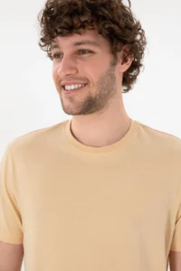 US Polo Assn. Men Regular Fit Crew Neck Beige Basic T-Shirt - Image 3