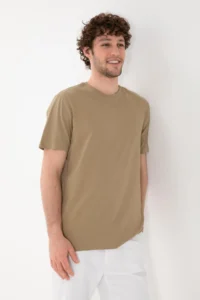 US Polo Assn. Men Regular Fit Crew Neck Khaki Basic T-Shirt - Image 2