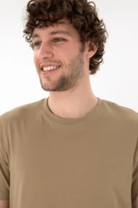 US Polo Assn. Men Regular Fit Crew Neck Khaki Basic T-Shirt - Image 3