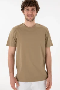 US Polo Assn. Men Regular Fit Crew Neck Khaki Basic T-Shirt - Image 4