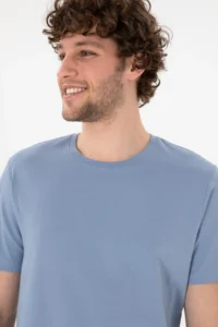 US Polo Assn. Men Regular Fit Crew Neck Blue Basic T-Shirt - Image 3