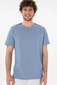 US Polo Assn. Men Regular Fit Crew Neck Blue Basic T-Shirt - Image 4